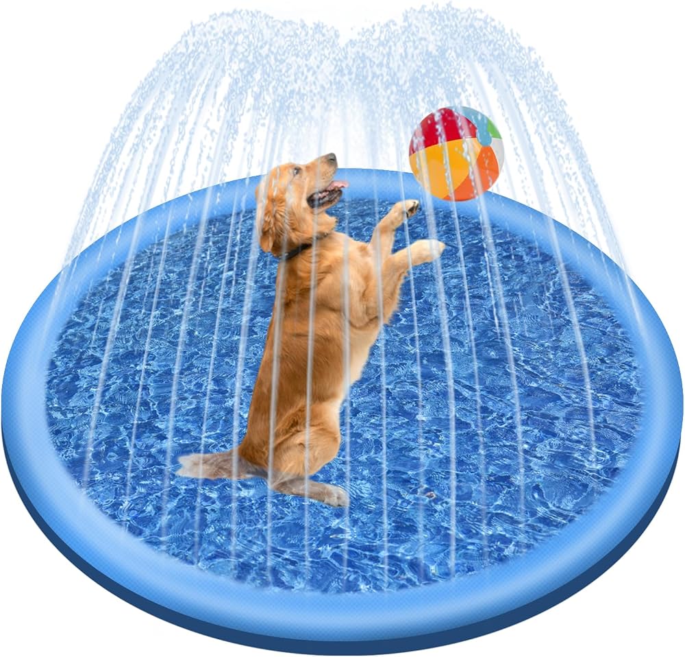 Jsdoin 100cm Dog Splash Pad Inflatable Pool Foldable Thickened PVC Blue