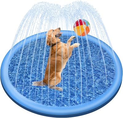Jsdoin 100cm Dog Splash Pad Inflatable Pool Foldable Thickened PVC Blue