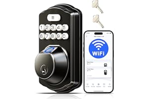 Veise VE012W Built-in WiFi Fingerprint Smart Lock, App Remote Control, No Hub Needed, Keyless Entry, Front Door Smart Deadbolt, Digital Keypad, Auto Lock, IP55 Waterproof, BHMA Grade 3, Matte Black