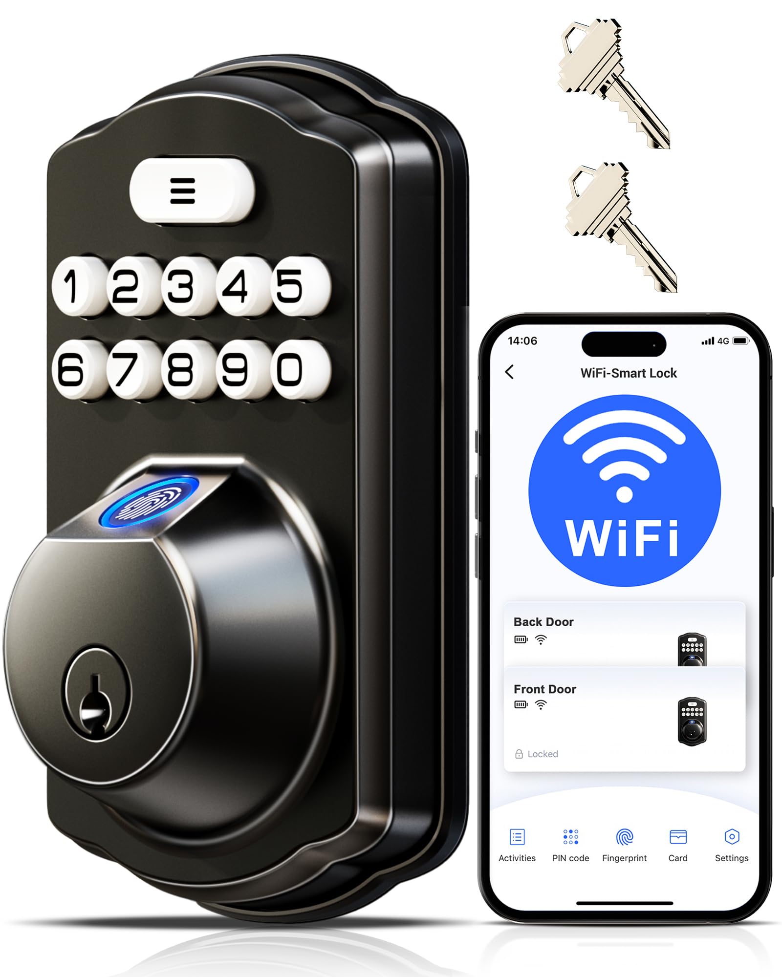 Photo 1 of *****MISSING KEYS**** Veise VE012W Built-in WiFi Fingerprint Smart Lock, App Remote Control, No Hub Needed, Keyless Entry, Front Door Smart Deadbolt, Digital Keypad, Auto Lock, IP55 Waterproof, BHMA Grade 3, Matte Black