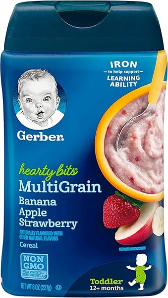 GERBER BABY CEREAL HEARTY BITS MULTIGRAIN CEREAL BANANA APPLE STRAWBERRY, 8 OUNCE