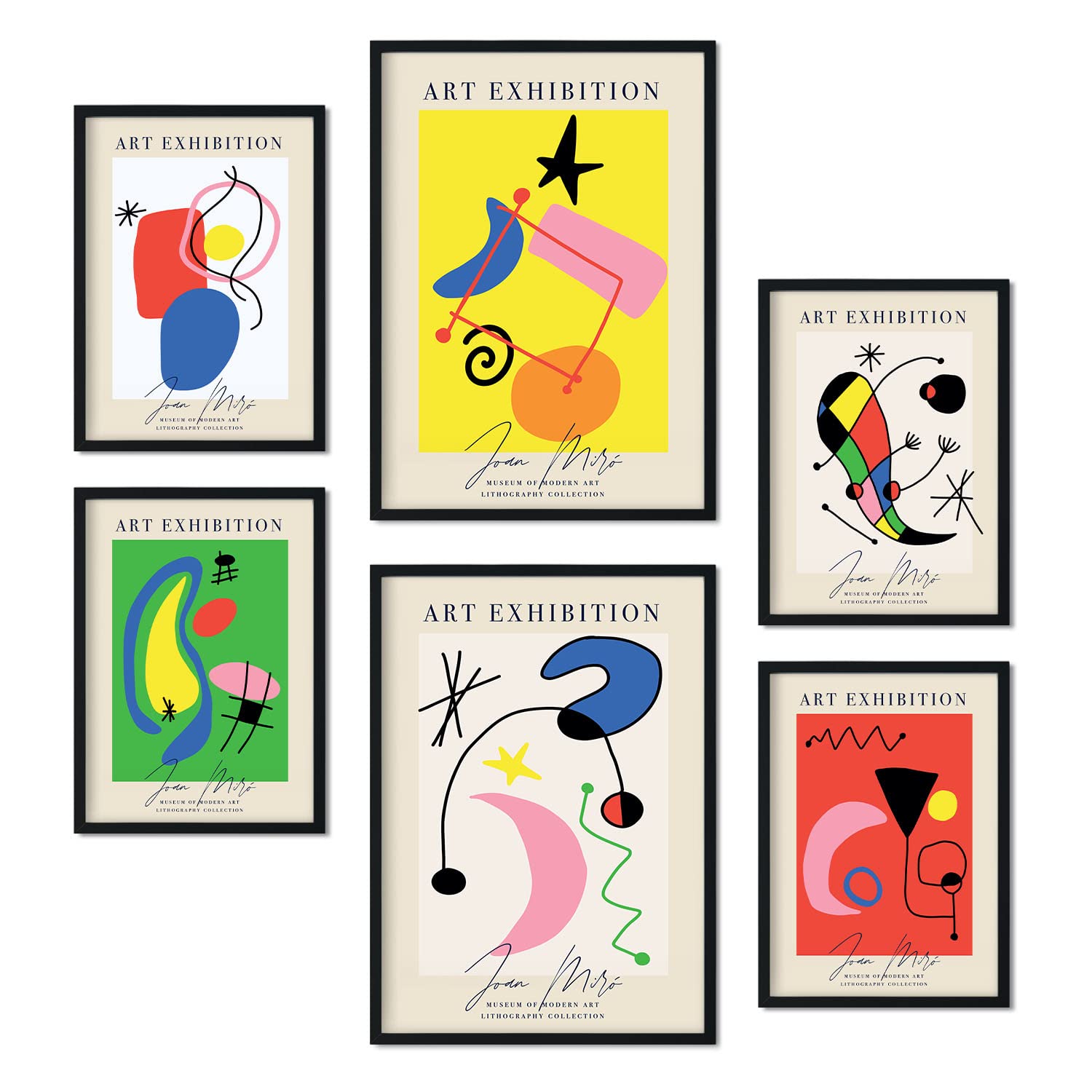 Nacnic Set of 6 Miró Art posters. Collection of posters in collage aesthetic for interior decoration. Sizes A3 and A4. Frameless.