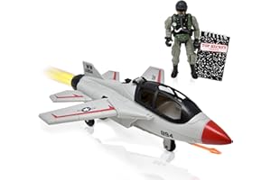 US Air Force Sky Raider Fighter Jet Bomber Aircraft Toy Soldier Action Figure Top Secret Notebook Realistic Airplane Pilot Missiles for Kids Ages 3+
