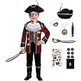 Avady Pirate Costume for Kids Halloween Toddler Pirate Costume Set Birthday Themed Party Vest Pants Coat Toy Accessories