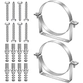 2PCS Heavy Duty 8 Inch Pipe Supports, Stainless Steel Split Ring Pipe Hanger with Wall Mount Screws for Secure Chimney Vent Installation - Silver Finish