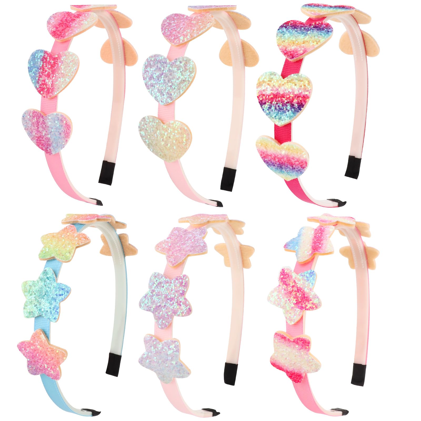 DRESHOW 6 Pack Girls Bow Headbands Glitter Kids Headband Heart Star Hairband for Toddlers Teens