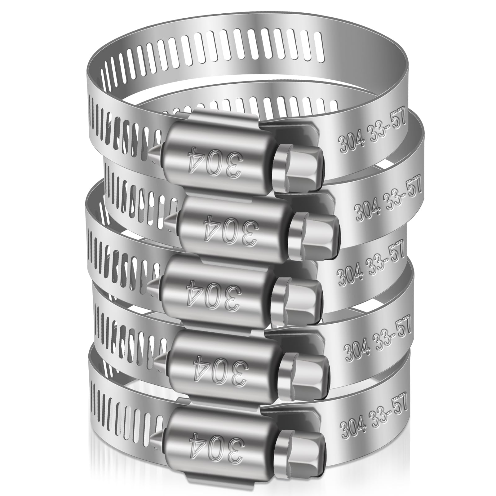 Caianwin 6 Pcs Hose Clips 35-57mm Adjustable 304 Stainless Steel Hose Clamp for Automotive,Mechanical,Agriculture — image 1