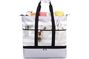 JIANYA Beach Bag Women Waterproof Sandproof Beach Tote Bags with Cooler Top Zipper Large Totes for Pool Travel Daily