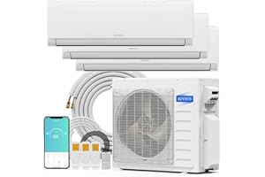 ROVSUN 28000 BTU Tri Zone WIFI Mini Split AC/Heating System, 20 SEER2 3 Zone 9000 + 9000 + 12000 BTU Ductless Split Air Conditioner with Pre-Charged Condenser, Heat Pump & 25Ft Line Set, 208-230V