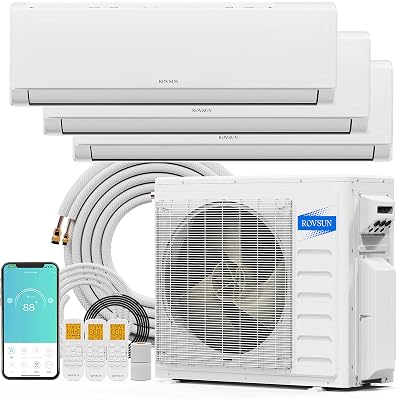 ROVSUN 28000 BTU Tri Zone WIFI Mini Split AC/Heating System, 20 SEER2 3 Zone (9K/9K/9K) BTU Ductless Split Air Conditioner with Pre-Charged Condenser, Heat Pump & 25Ft Line Set, 208-230V