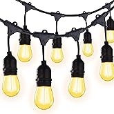 52FT Outdoor LED String Lights Shatterproof UL Listed 2FT Spacing with 26 Plastic Bulbs, Commercial Grade Hanging Lights String 24 Sockets, Decorative Patio Lights for Backyard Garden Party Bistro