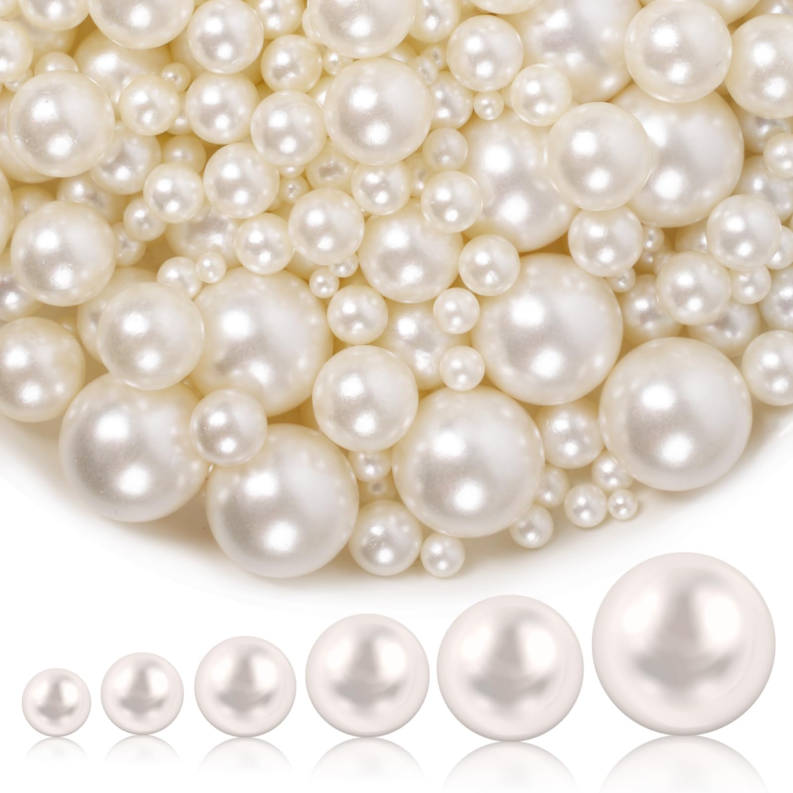 View 1 of 1300PCS Pearls for Vase Filler,Ivory Pearl Beads with No Hole,Vase Filler Fake Pearls, Artificial Plastic Pearl Beads for Table Scatters, Wedding Party,Decoration
