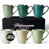 MIAMIO - Coffee Mugs set of 6 / Coffee Cups - 6 x 14 Oz Ceramic Mugs - Large Coffee Mugs - Microwave & Dishwasher safe - Palmanova Collection (Green)