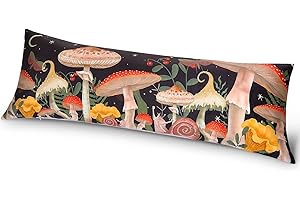 Play Tailor Body Pillow Cover with Zipper 20x54 Soft Velvet Body Pillow Case Patterned Long Pillowcase for Adults, Orange Mushroom