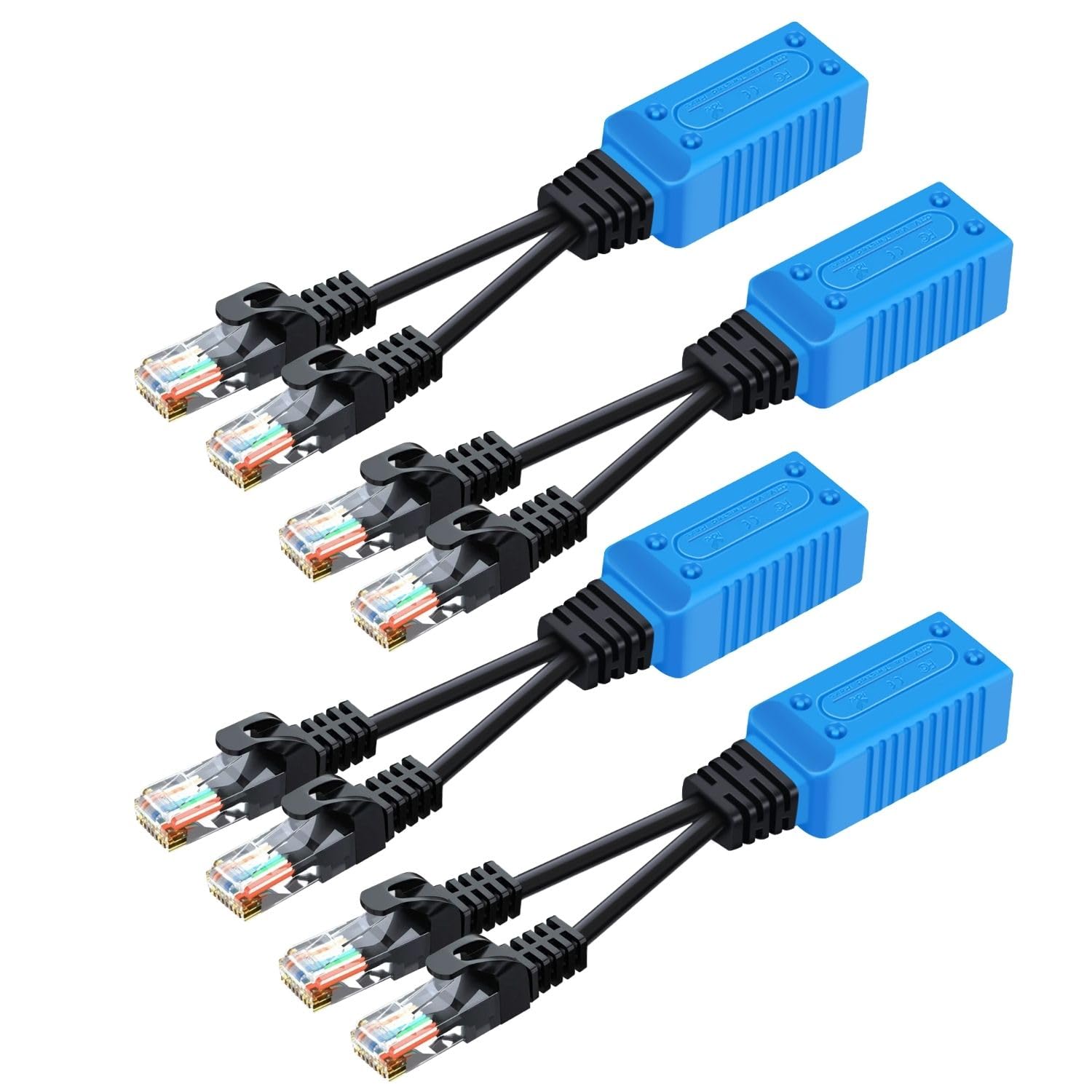 TNP RJ45 Ethernet Cable Combiner/Splitter Kit (2 Pair) - 2 Male to 1 Female POE Data Adapter LAN Ethernet Network Extender Y Splitter Cat5 Cat5e Cat6 UPOE Cable for Surveillance Security Monitoring