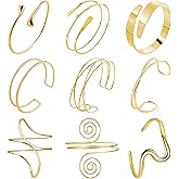 Dormklss 9Pcs Arm Cuff Bracelets for Women Gold Silver Upper Arm Bracelet Adjustable Minimalist Bangle Armband Jewelry Set Open Armlet Cuff Accessories
