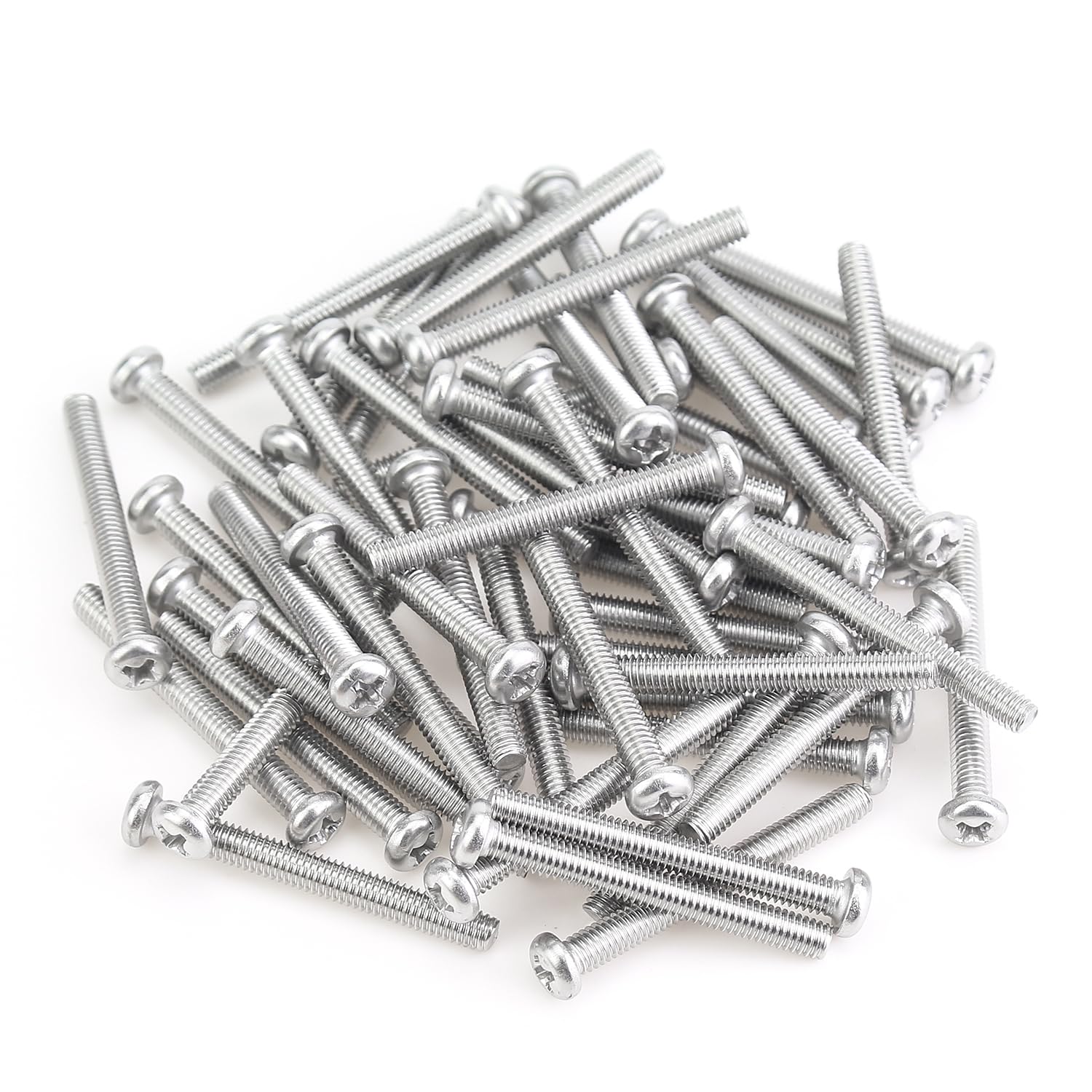 Photo 1 of 55 Pieces M4 x 35mm Machine Screws, Thread Pitch 0.7mm, Sutemribor M4 Phillips Pan Head Machine Screws, 304 Stainless Steel, Fully Threaded, Silver