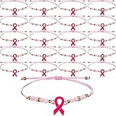 Huquary 24 Pcs Breast Cancer Awareness Bracelets Pink Ribbon Adjustable Cord Braided Bracelets for Cancer Fighter Inspirational Breast Gifts for Women Team Gift