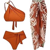 Women One-Piece Swimsuit with Cover up Wrap Skirt Sarong Bathing Suit Beach Outfit Summer
