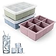 Excnorm Ice Cube Trays 3 Pack - Large Size Silicone Ice Cube Molds with Removable Lids Reusable and BPA Free for Whiskey, Coc