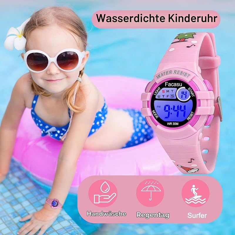 Kinderuhr Digital Mädchen Jungen,wasserdichte Kinderuhr,Bunt Light,Outdoor Sport Armbanduhr Kinder,Einfaches Ablesen Einstellen der Uhrzeit mit Stoppwatch Alarm für Kinder 4-8 — Foto 2 von 7