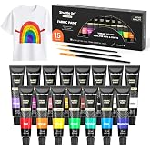 Shuttle Art Fabric Paint, 15 x 12ml Tubes Permanent Soft Fabric Paint with 3 Brushes, Non-Toxic Textile Paint for Clothes, T-Shirts, Shoes, Jeans, Bags, DIY Projects&amp;Art, Ideal for Kids Adults Artists