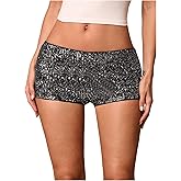 SHENHE Women's Sparkly Sequin Shorts Sexy Low Rise Y2k Party Rave Hot Pants Booty Shorts