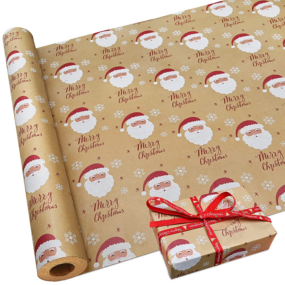 DOJoykey Roll Package Christmas Wrapping Paper, 16M*43cm Kraft Wrapping Paper Recyclable Paper for Gift Wrapping Xmas Party Decoration