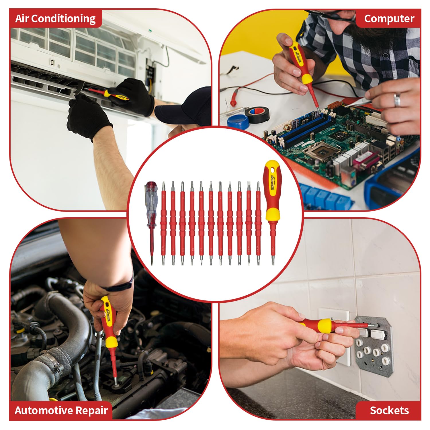 HOUSERAN 26-Teiliges Schraubendreher Set Isoliert, Schraubendreher Set, Schraubendrehersatz mit Aufbewahrungsbox, Spannungsprüfer, Elektriker Schraubendreher für Heimwerkerreparaturen 6