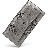 ANFUMAN Womens Wallets RFID Blocking Leather Clutch Long Wallet for Women Card Holder Phone Organizer Ladies Travel Purses Gray
