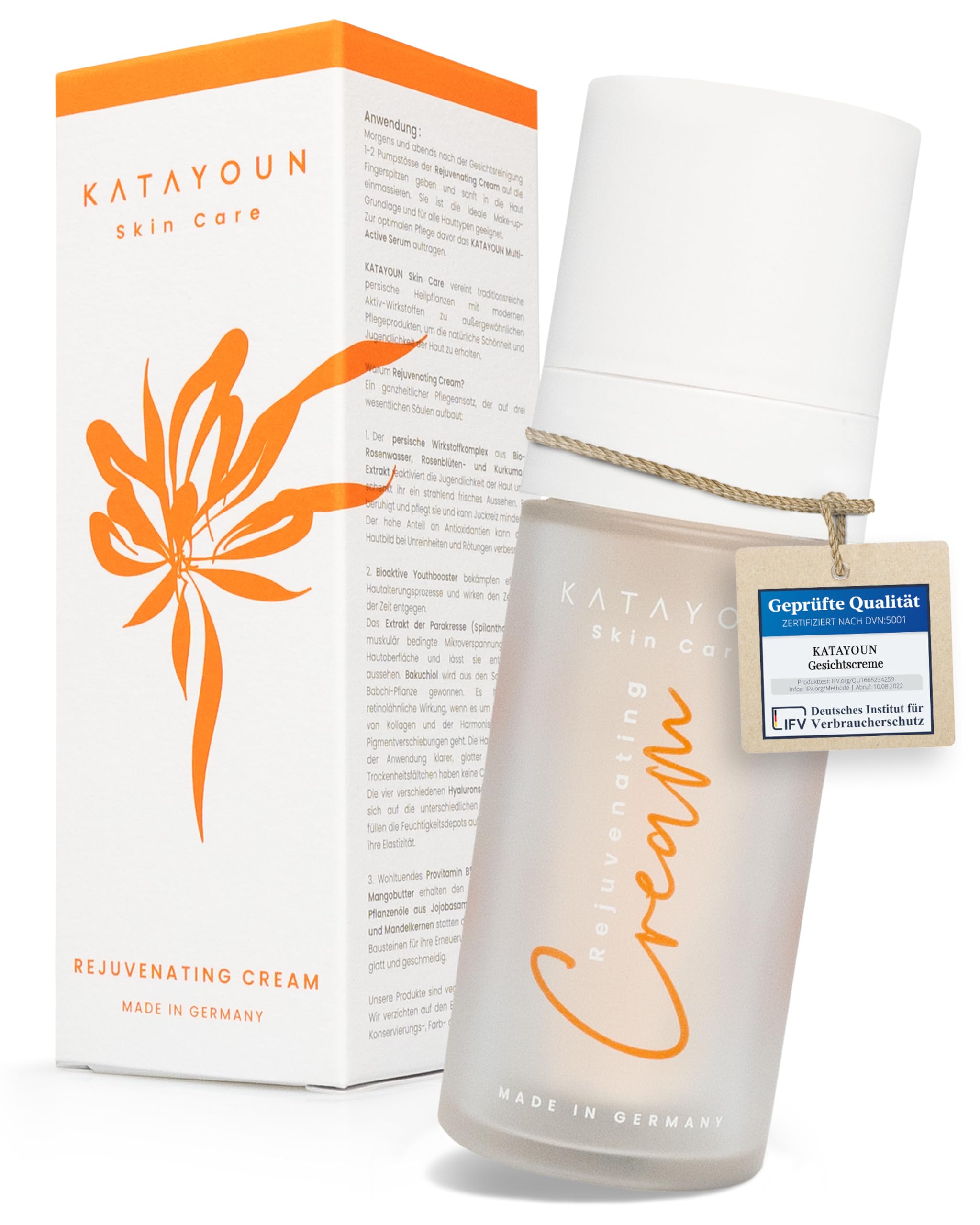 Hyaluronic Cream Face Vegan Anti-Ageing Cream Women Face Cream Women's Day Cream with Organic Rose Water, Bakuchiol and Turmeric Extract Anti-Wrinkle Cream Made in Germany