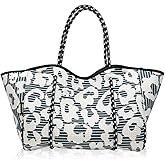 SURQO Neoprene Tote Bag for Women, Large Travel Beach Bag with Detachable Pouch, Stylish Lightweight Everyday Carryall