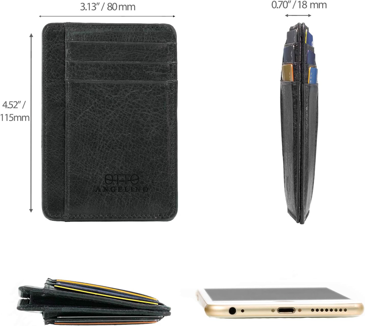 Otto Angelino Genuine Leather Wallet Cardholder Bank Cards, Money, Driver's License - Unisex, Black - Image 3
