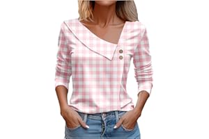 Attine Spring Going Out Tops for Women 2024 Cute Print T Shirts Long Sleeve V Neck Blouse Asymmetric Lapel Button Tees Shirts