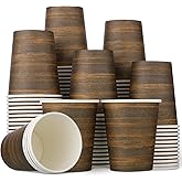 Funtery 100 Pcs Paper Drinking Cups, 9 oz Party Favor Supplies Decorations Disposable Drinking Cups for Western Theme Birthday Party Drinks Holidays Dinner(Retro Wood Grain)