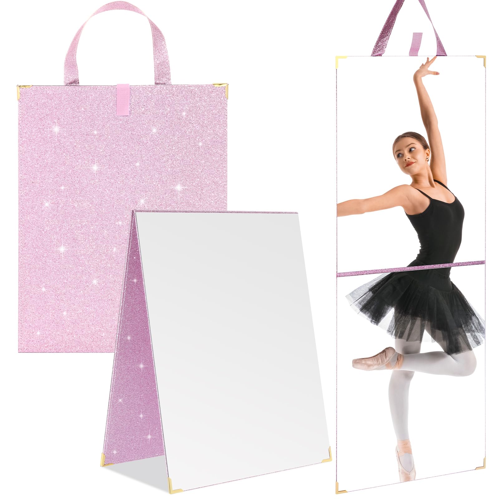 Photo 1 of Frameless Backstage Mirror with Handle 33.5 x 13.5 Inch Glitter Foldable Hanging Mirror Rectangular for Travel Dance Bag Home Fitness Spa Gift for Dancers(Purple)