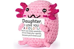 FLIIPFLAAP Positive Crochet Axolotl for Daughter – Cute Christmas Stocking Stuffer & Encouragement Gift from Mom or Dad, Emotional Support Mini Desk Decor, Birthday Thanksgiving Valentine Present for Girls