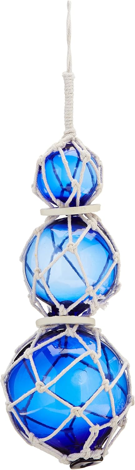 Hampton Nautical 3xglass-101 Triple Blue Japanese Ball Fishing White Netting Decoration 11"-Glass Buoy Float
