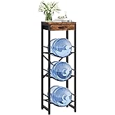 CHOEZON 5-Gallon Water Jug Holder, Water Bottle Holder, 3-Tier Kettle Storage Shelf with Drawer, Water Dispenser Replacement Parts, for Kitchen, Black and Rustic Brown TCJ31BF