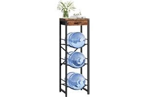 CHOEZON 5-Gallon Water Jug Holder, Water Bottle Holder, 3-Tier Kettle Storage Shelf with Drawer, Water Dispenser Replacement Parts, for Kitchen, Black and Rustic Brown TCJ31BF