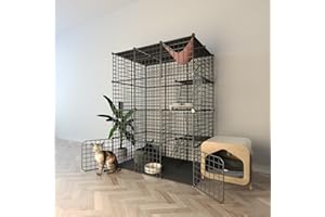 LEPTZOA Indoor Cat Cage Enclosure DIY,Cat Playpen Catio Thick Metal Wire Kennels for 1-3 Cats Kitten Cage Detachable Patio Cat Crate （Only Cage）