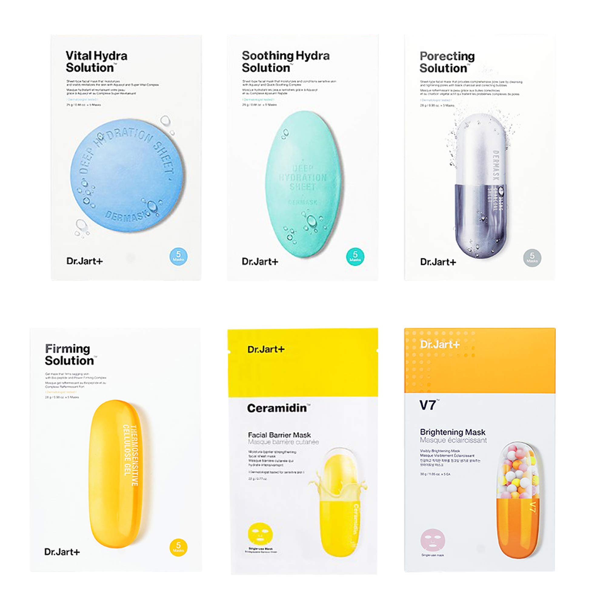 Dr.Jart Sheet Mask Variety Set 6 Pack Bundle in a Customized Gift Packaging (Moisturizing)