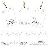 Christmas Gift Tags - 80 Modern Text Holiday Tags with String, 8 Minimal Typography Designs - 350gsm Christmas Name Tags for Presents