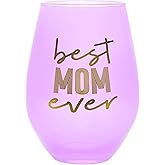 Slant Collections Pink and Gold Mother's Day Gift for Mom Jumbo Stemless Wine Glass Holds a Whole Bottle of Wine, 30-Ouncess, Best Mom Ever