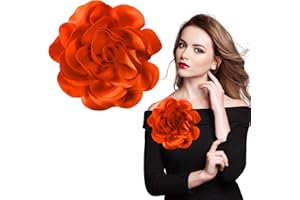 COAUXOG 7.5in Extra Large Rose Brooch Exquisite Shiny Satin Camellia Brooch Oversized Flower Brooch Lapel Pin,Suitable for Women Dance Banquet Wedding Hair Clothing Accessories