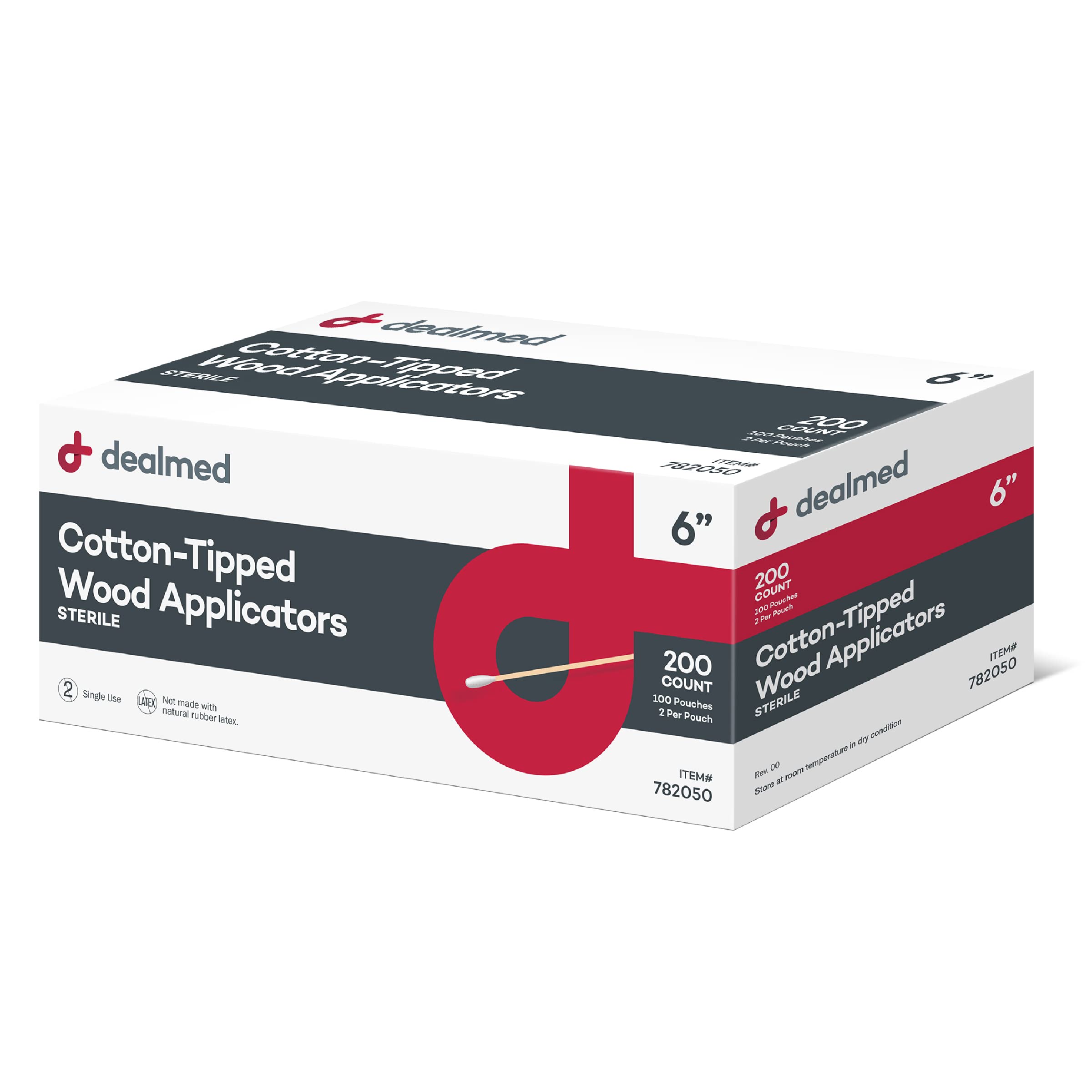 Photo 1 of Dealmed 6" Cotton-Tipped Wood Applicators – 200 Sterile Cotton-Tipped Applicators for Application of Medication, Cleaning Skin, Arts, Crafts and More (Box of 200)