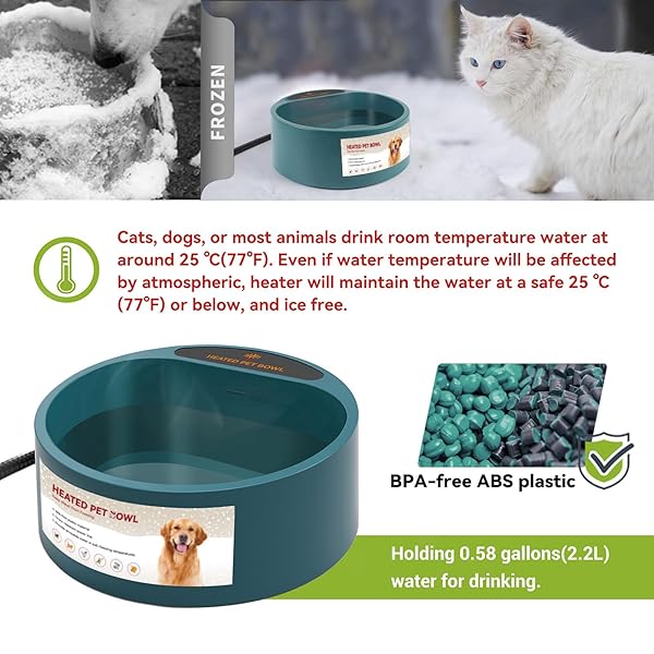 NAMSAN HEATED WATER BOWL FOR OUTDOOR CATS, 2.2L HEATED DOG BOWL, PROVIDES DRINKABLE WATER IN WINTER, HEATED PET DRINKER FOR CHICKENS RABBITS BIRDS BATH, LIVESTOCK THERMAL WATERING TROUGH