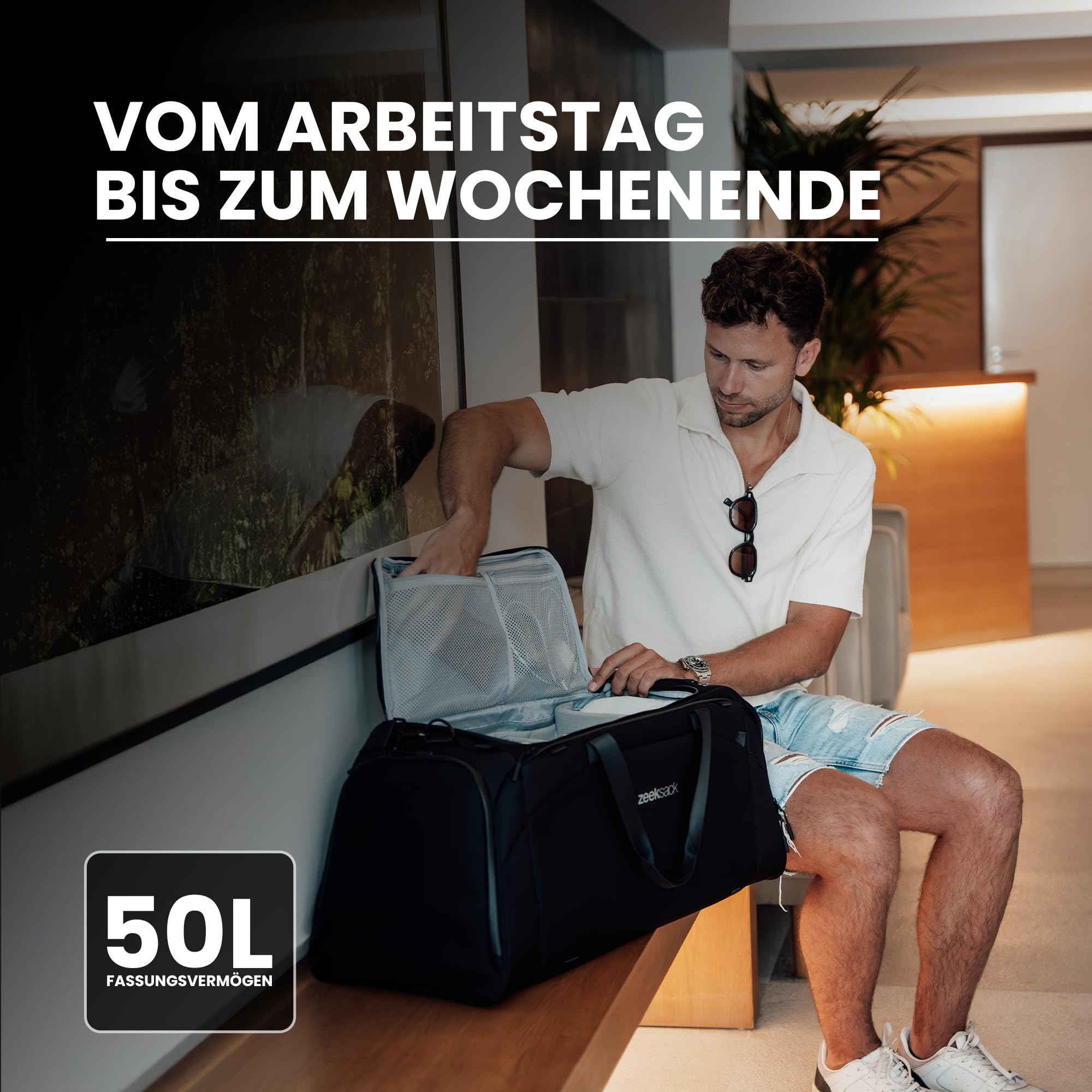 Zeeksack The Weekender 50L, Schwarz - Sport- & Reisetasche mit Schuhfach 7