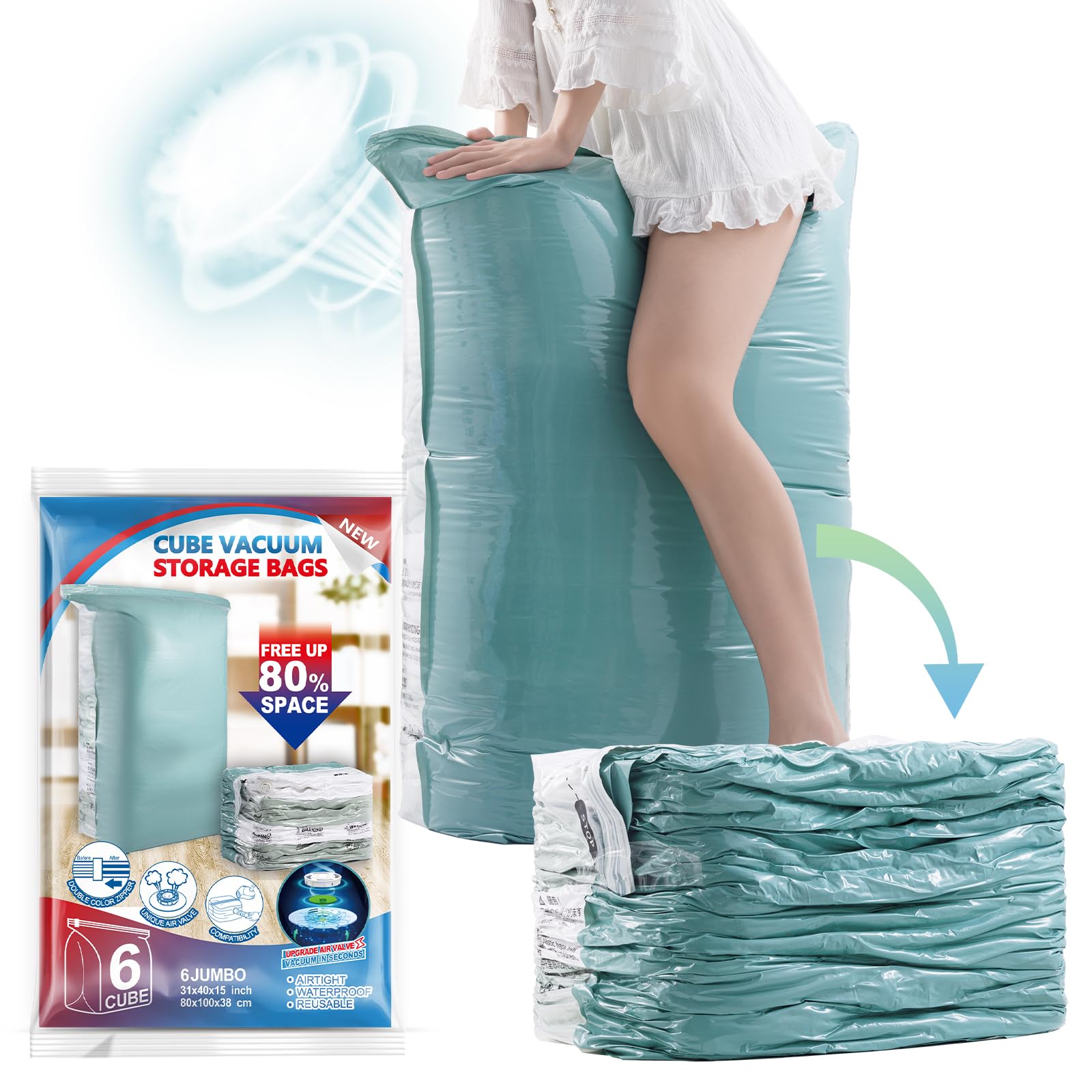 TAILI Extra Large Vacuum Storage Bags Cube 6 Jumbo Reusable Vacuum Pack Bags for Clothes Duvet Travel and Home Comforters Blankets Bedding Compression,Space Saver