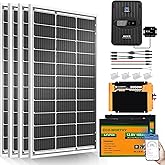 ECO-Worthy 1.6KWH Complete Solar Panel Kit 400W 12V for RV Off Grid: 4 * 100W Solar Panel + 40A MPPT Controller + 2 * 12V 100